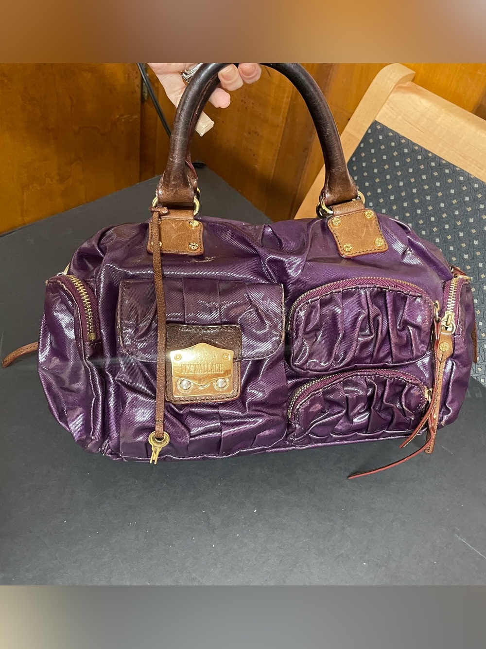 MZ Wallace Clara Satchel in Plum Slicker with Gold Tone Hardware - Picture 2 of 16